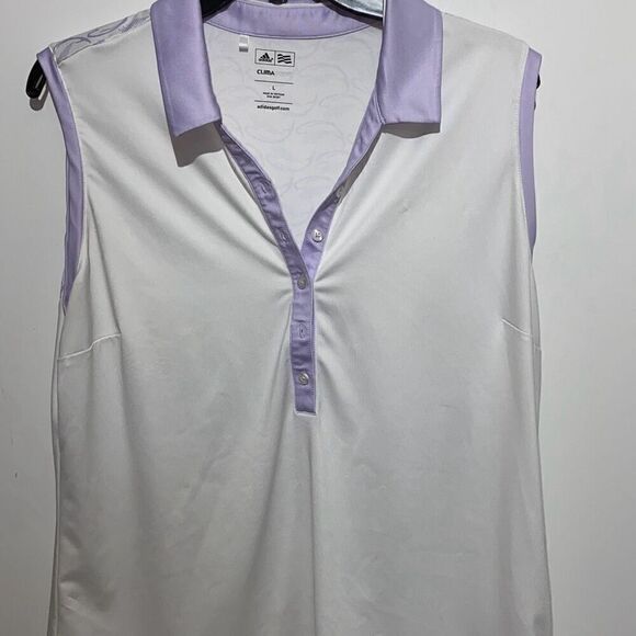 Adidas Women's White Climacool Half Button Sleeveless Golf Polo Shirt Size Large - Picture 1 of 9